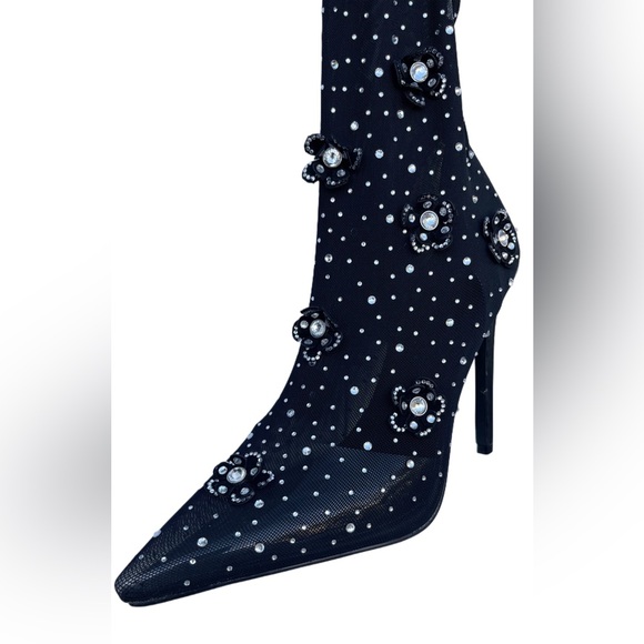 Azalea Wang Smarlowe Floral Appliqued Sheer Mesh Mid Calf Booties | Size 8 - Picture 8 of 14